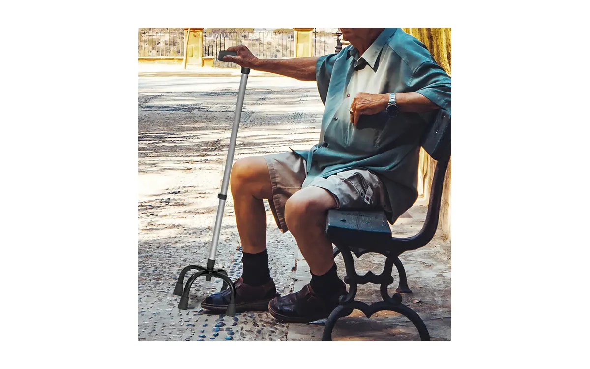 4-point aluminum walking cane, adjustable, supports up to 100 kg