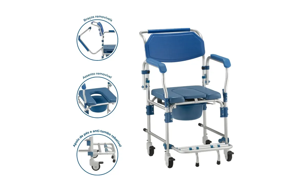 Dellamed D60 aluminum shower chair with wheels