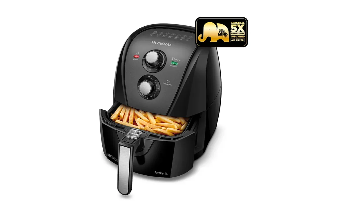 Mondial 4-liter 1500W air fryer black 220V with timer and non-stick basket